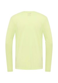 Camicia a maniche lunghe di un vivace giallo-verde, realizzata in tessuto leggero. Presenta una texture semplice e liscia con collo a giro.