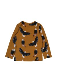 Langarmshirt in senfgelb mit einem Adlerdruck. Verfügt über einen runden Halsauschnitt und weichen Stoff. Das Muster zeigt mehrere Adler im Flug.