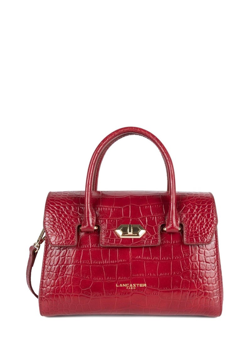 Borsa a tracolla in ecopelle di coccodrillo rossa con un design strutturato, manici superiori e una chiusura in tonalità oro. Include una tracolla removibile.