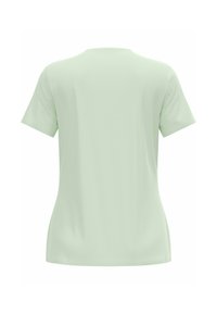 Light green short-sleeve t-shirt with a soft texture, round neckline, and a fitted shape, featuring a smooth, seamless back design.