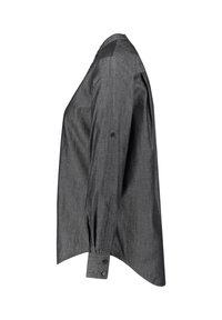 Chemise gris foncé à manches longues avec boutons, affichée de profil sur fond blanc.