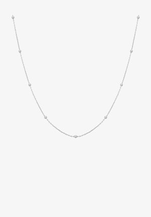 Collana in argento con piccole perline e anelli alternati. Il design è delicato e leggero, adatto per essere indossato a strati o da solo.