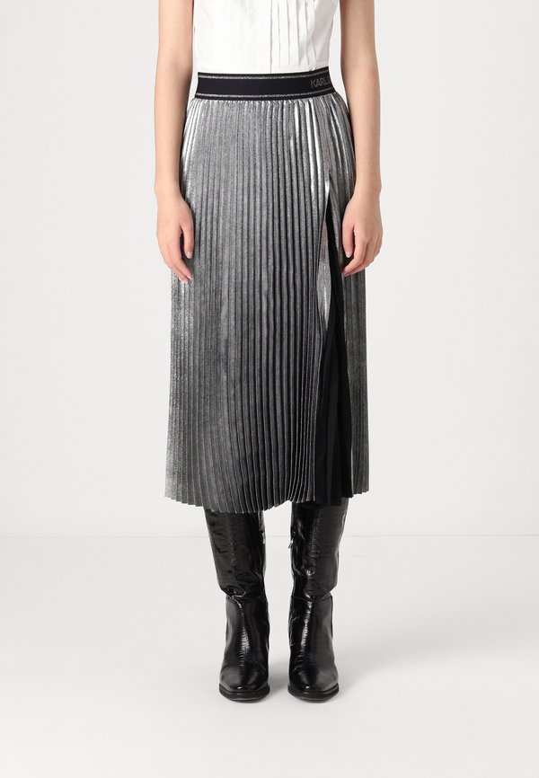 FOIL PLEATED SKIRT - A-line skirt - gunmetal