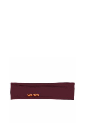 Cinta para la cabeza de tela granate con la palabra "VELITES" impresa en naranja centrada en la parte delantera.