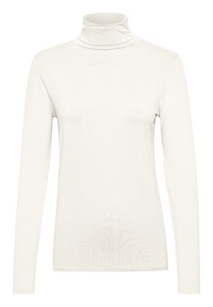 Dolg rokav turtleneck top v kremni barvi, izdelan iz mehkega blaga s prilegnjeno silhueto. Ima visok ovratnik in gladko, enakomerno teksturo.