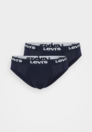 Deux paires de slips bleu marine avec une taille élastique douce arborant un logo blanc "Levi's". Fabriqués en tissu lisse et extensible.