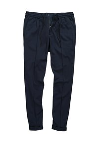 Marineblaue Jogginghosen aus weichem Material, mit einem verstellbaren Kordelzugbund, Seitentaschen und umgeschlagenen Säumen.