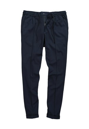 Marineblaue Jogginghosen aus weichem Material, mit einem verstellbaren Kordelzugbund, Seitentaschen und umgeschlagenen Säumen.