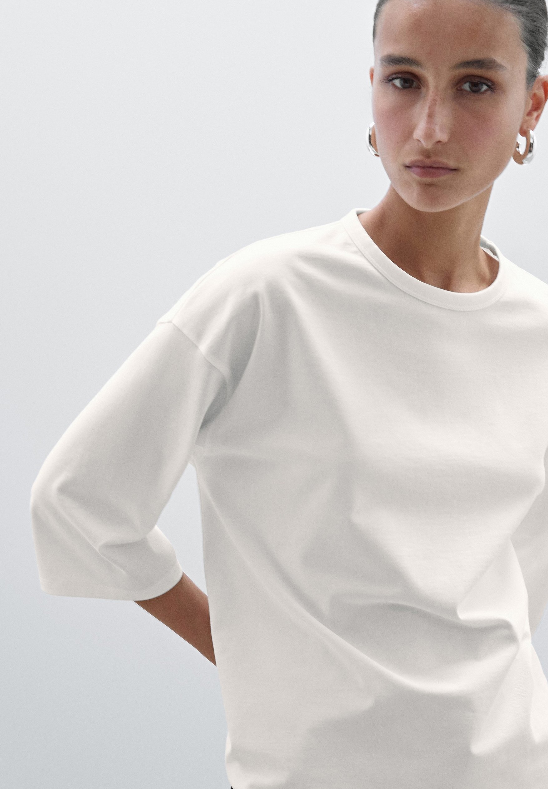 Massimo Dutti OVERSIZE HEAVY WEIGHT - Basic T-shirt - white