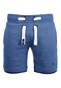 Shorts bleus en tissu doux avec des cordons white. Présente un accent marine au niveau de l'ourlet et un petit logo en bas à droite.