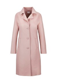 Helle rosa Jacke aus strukturiertem Stoff, mit Reverskragen, langen Ärmeln und drei Knöpfen. Zwei seitliche Taschen sind enthalten.