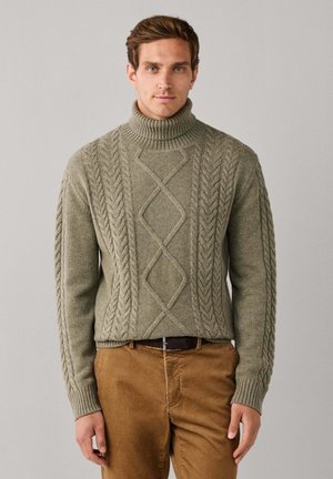 Hackett London, HACKETT LONDON JUMPER ARGYLE CABLE ROLL NK - Strickpullover - olive green