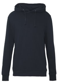 Felpa nera con cappuccio realizzata in morbido cotone, dotata di un cordoncino sul cappuccio, maniche lunghe e orlo e polsini a coste.