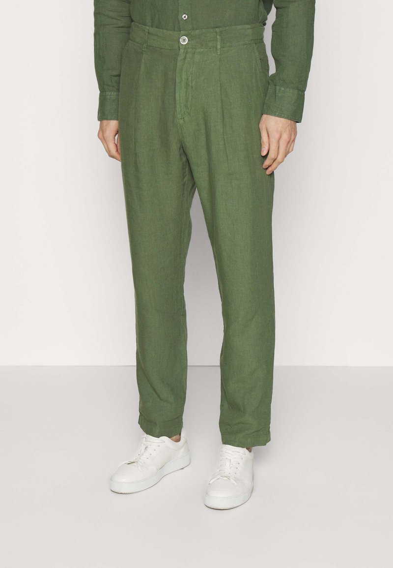 120% Lino - PANTALONE UOMO - Broek - army, Vergroten