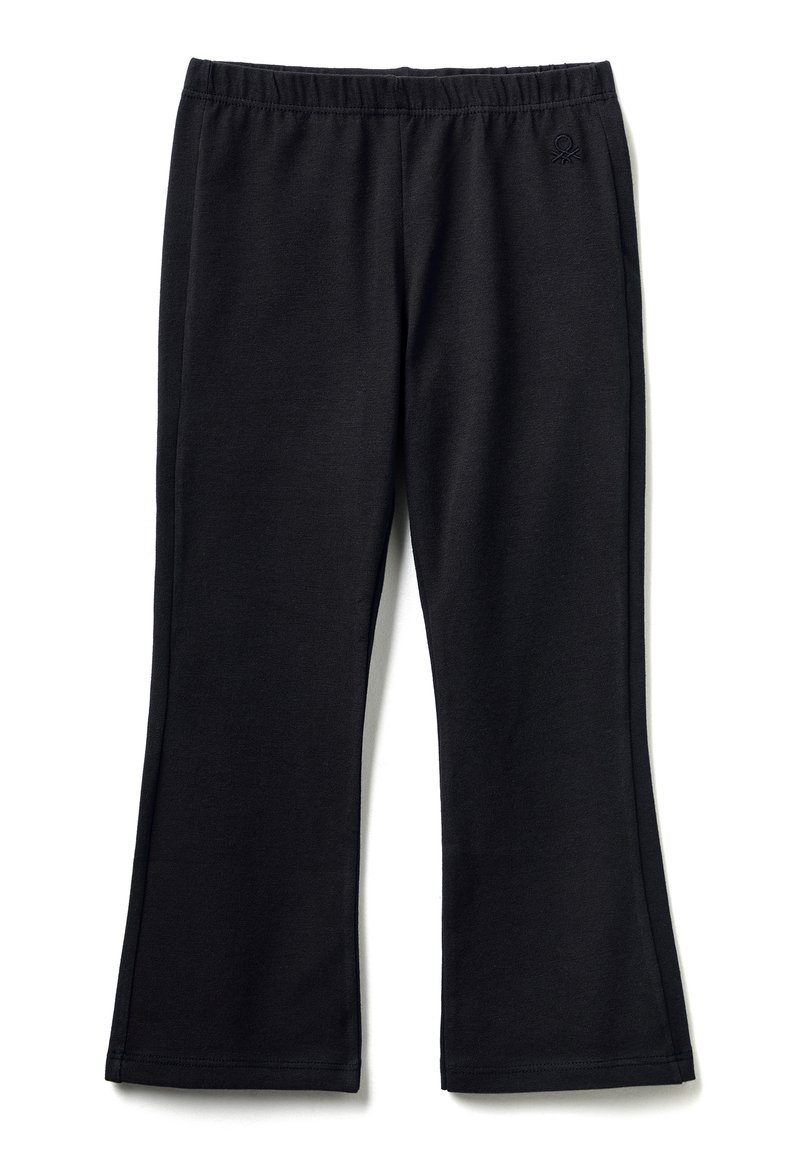 Pantaloni neri a gamba dritta con vita elasticizzata, dotati di un delicato logo ricamato vicino alla vita sul lato destro.