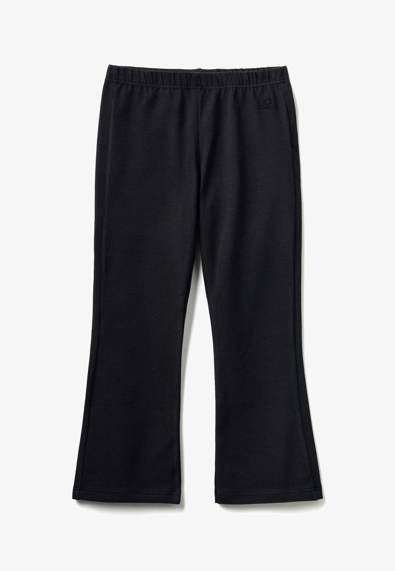 Pantaloni neri a gamba dritta con vita elasticizzata, dotati di un delicato logo ricamato vicino alla vita sul lato destro.