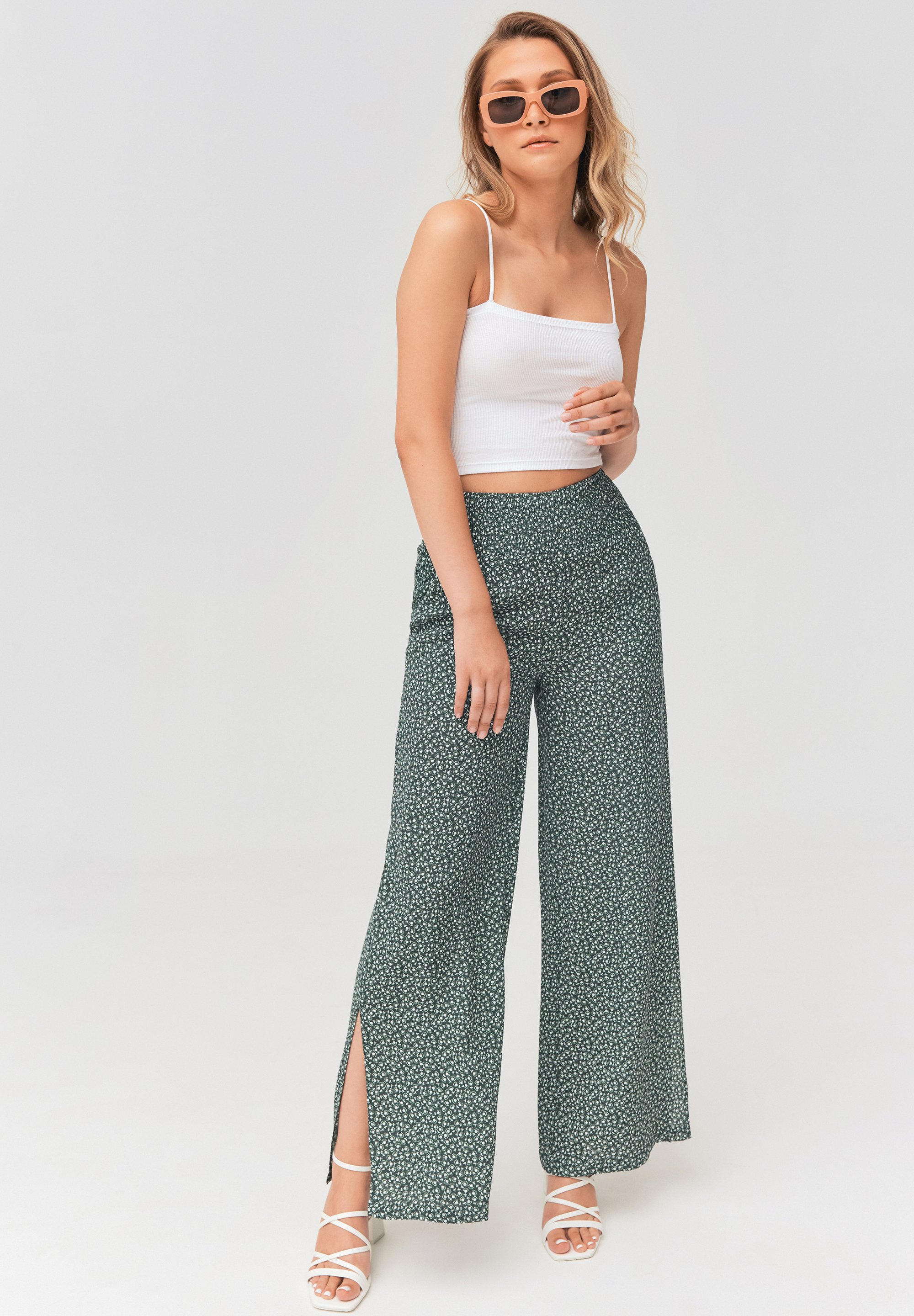 BZB FLUIDE IMPRIMÉE À FENTES Pantalon classique vert