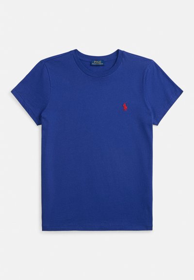 Kongeblå kortermet T-skjorte med rund hals og liten rød brodert Polo Ralph Lauren-logo på venstre bryst.