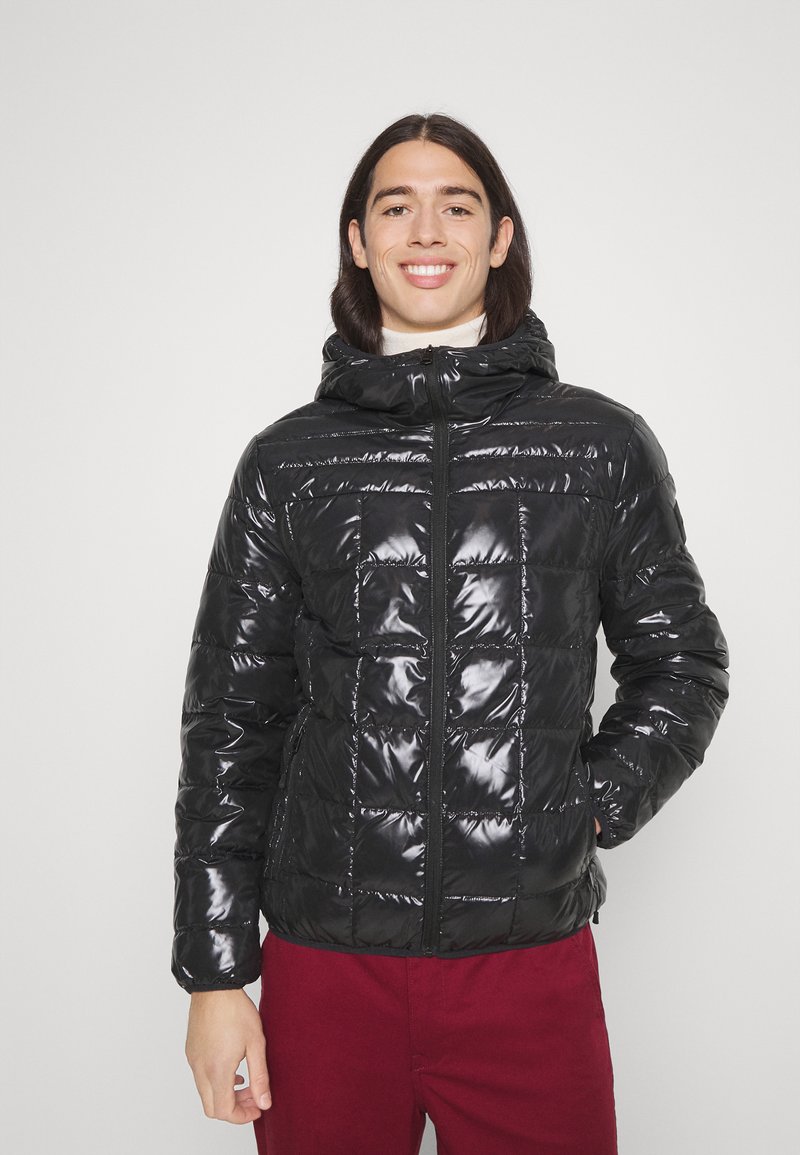 Calvin Klein SHINE QUILT JACKET HOOD - Casaco de penas - black