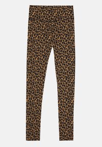 Leopardprint leggings in bruin en zwart, met een rekbare stof en een elastische tailleband voor een aansluitend ontwerp.