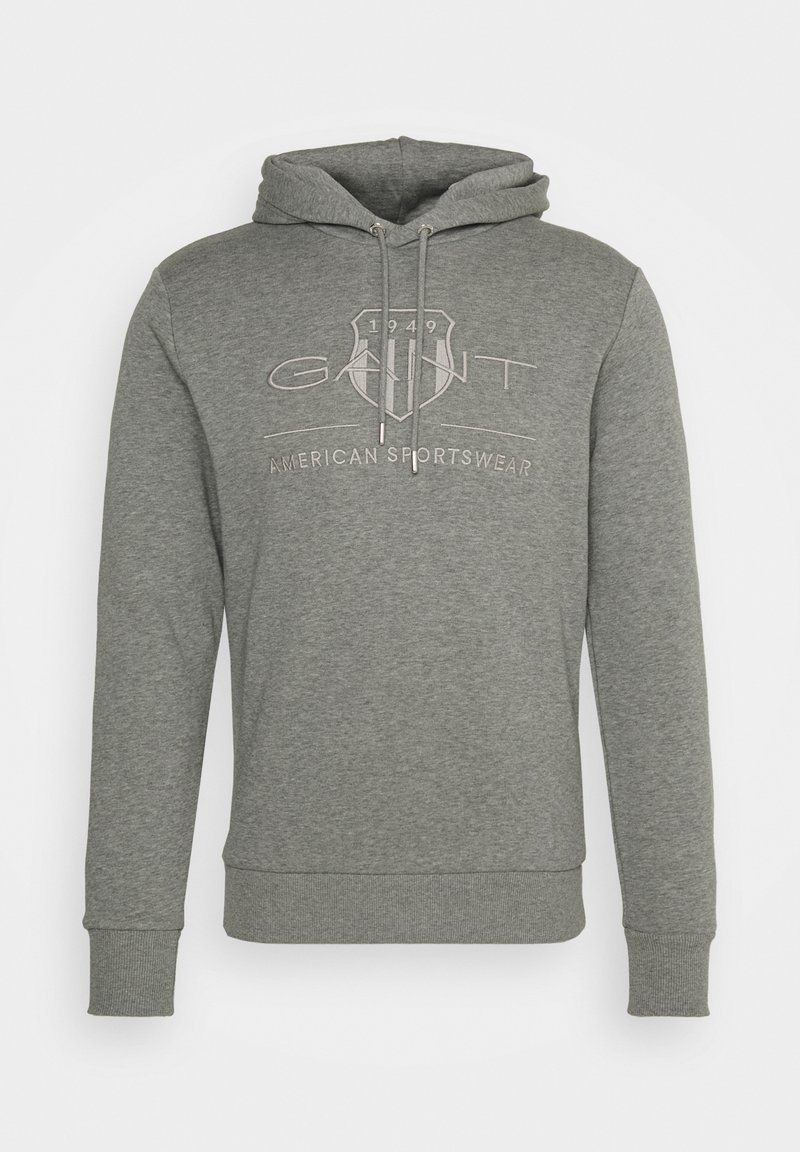 Felpa grigia con cappuccio realizzata in misto cotone, con logo grafico frontale, cordini e polsini e orlo a coste. Design a vestibilità casual.