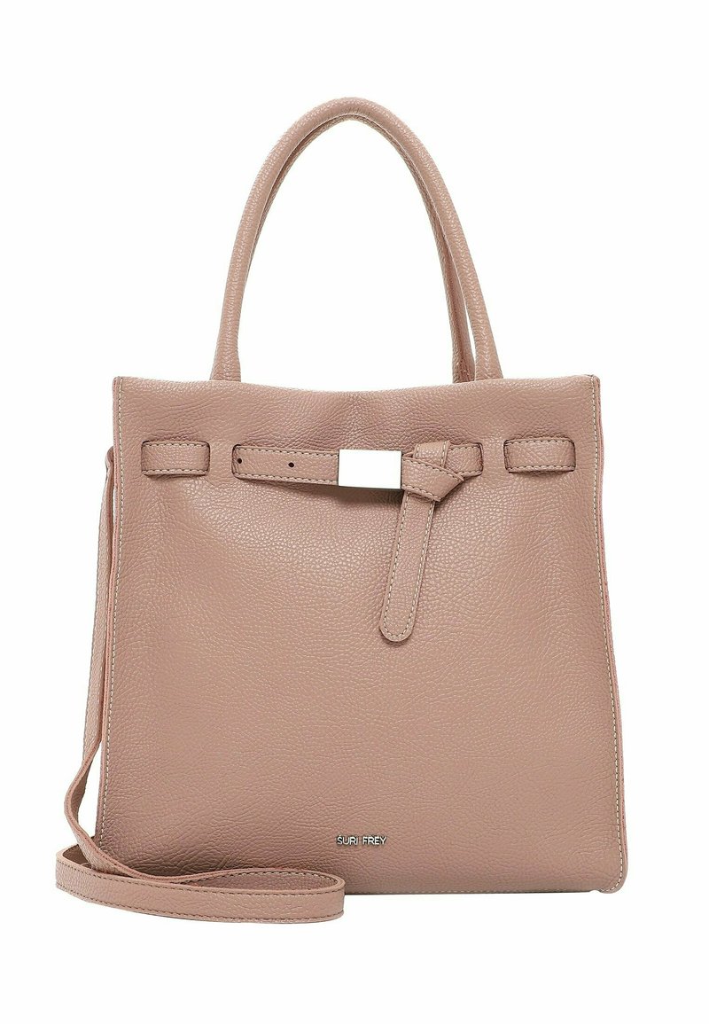 Różowa torba na ramię ze skóry z teksturowanym wykończeniem. Posiada dwie solidne rączki, odpinany pasek na ramię oraz przedni detal z klamrą.