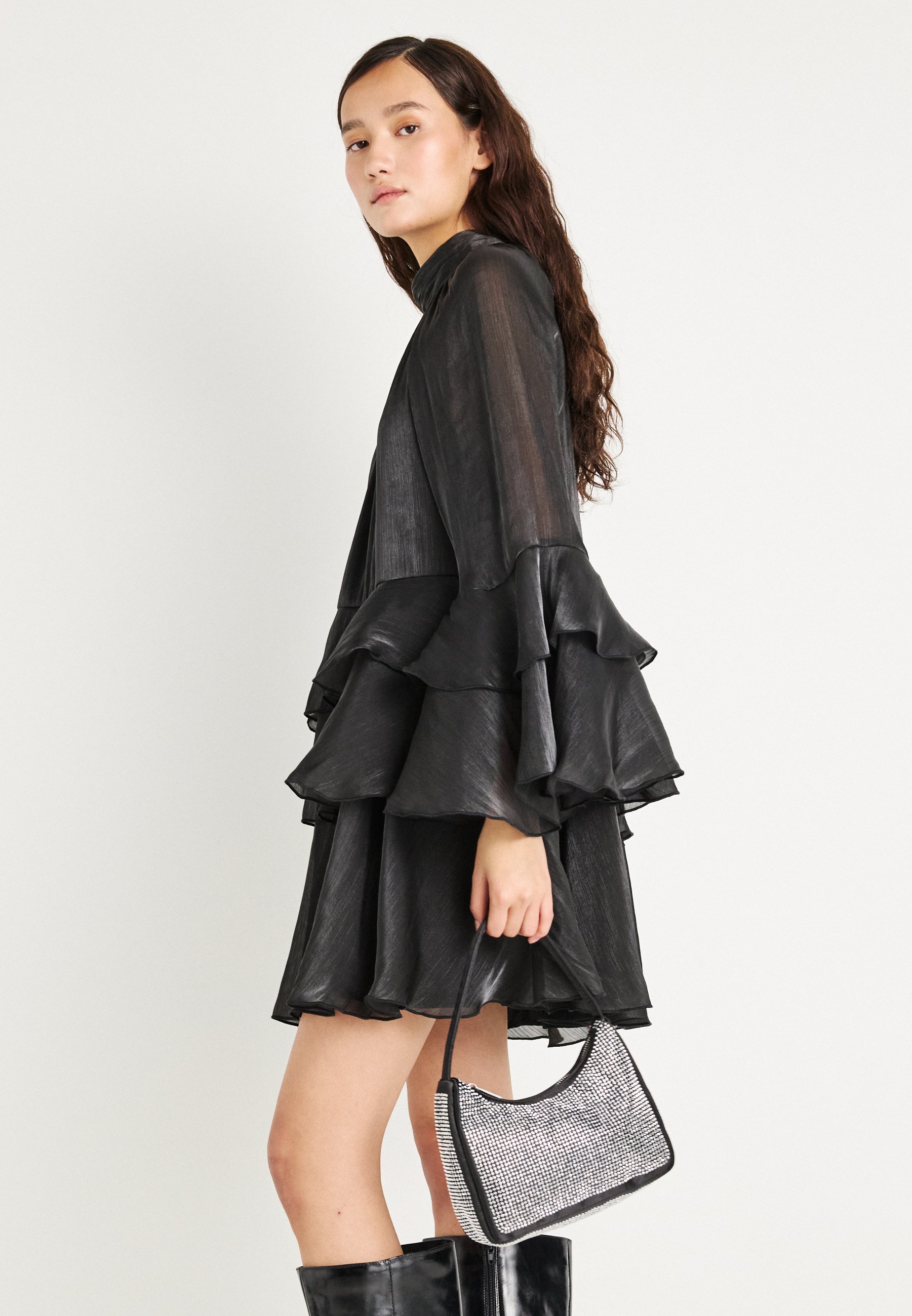 Gina Tricot FLOWY FRILL MINI DRESS - Cocktail dress / Party dress - black -  Zalando.ie