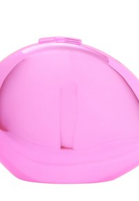 Rosa hård kosmetikafodral med rundad form, glänsande finish och låsning. Slät yta med rundade kanter.