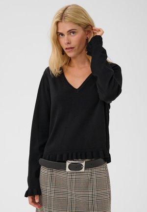 Culture, CUCLARE ANNEMARIE FRILL VNECK - Pullover - black
