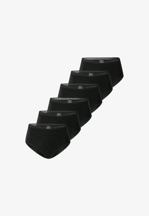 Ensemble de sous-vêtements en coton noir avec une finition en dentelle à la taille. Le pack comprend six paires taille haute avec une texture lisse et douce.
