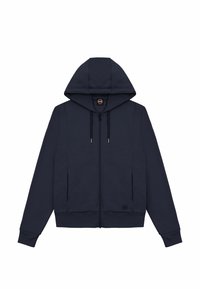 Námornícka mikina na zips s predným zipsom, klokanymi vreckami a nastaviteľnou kapucňou so šnúrkou. Vyrobená z mäkkej, textúrovanej tkaniny.