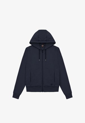 Námořnický zipový mikina s předním zipem, klokaními kapsami a nastavitelnou kapucí se stahovací šňůrkou. Vyrobena z měkké, texturované tkaniny.