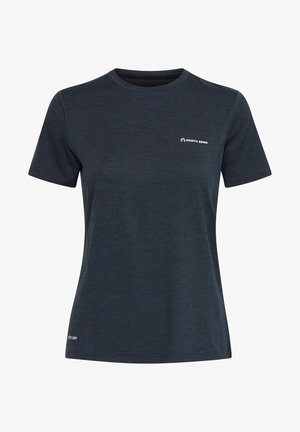 Navy blue t-shirt made of soft fabric, featuring a crew neck, short sleeves, and a small white "NORTH BEND" logo on the chest.