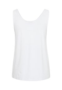 Débardeur blanc sans manches avec larges bretelles et encolure dégagée, présenté sur un fond blanc.