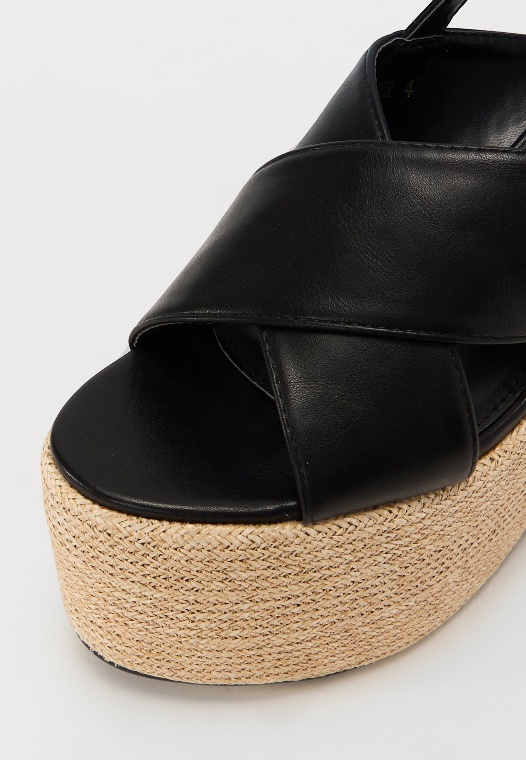 black leather platform espadrilles