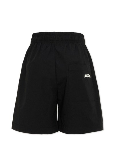 Shorts à taille élastique noire avec une poche plaquée sur la jambe droite arborant le texte blanc "MSGM".