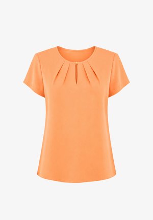REGINA FASHION, REGINA FASHION WOMEN’S SHORT SLEEVE BLOUSE WITH PLEATED NECKLINE - Blouse - orange