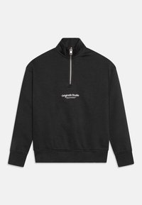 Svart zip-up hettegenser med høy krage. Har en hvit "Originals Studio" logo på brystet. Laget av myk, strukturert stoff.