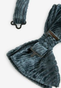 Weicher, plüschiger Samt-Schal in Dunkelgrau mit strukturiertem Design. Verfügt über eine flache, schwarze Schnalle für sicheren Halt.
