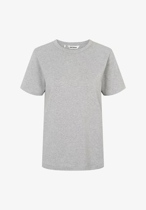 Gray cotton t-shirt, short sleeves, crew neckline, soft texture, regular fit, plain design with no patterns or accents.