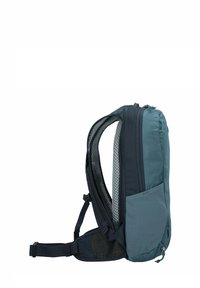 Zaino con un design elegante in blu scuro e chiaro, imbottitura in rete, spallacci regolabili e una tasca laterale con zip.