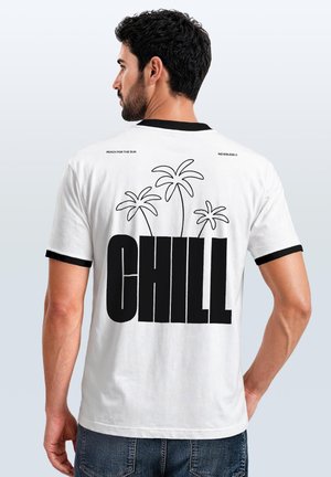 Neverless, HERREN T-SHIRT RETRO KONTRASTBUND - DESIGN CHILL - PRINTSHIRT IM - Print T-shirt - slim-fit weiß-schwarz