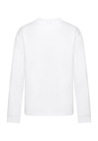White long-sleeve t-shirt with a crew neck, made of soft cotton. Features straight cut and simple, smooth texture with no patterns.