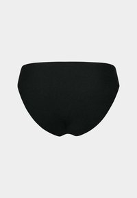 Schwarzer nahtloser Slip mit glatter Textur, vollständiger Abdeckung und minimalistischer Form. Keine sichtbaren Nähte oder Verzierungen.