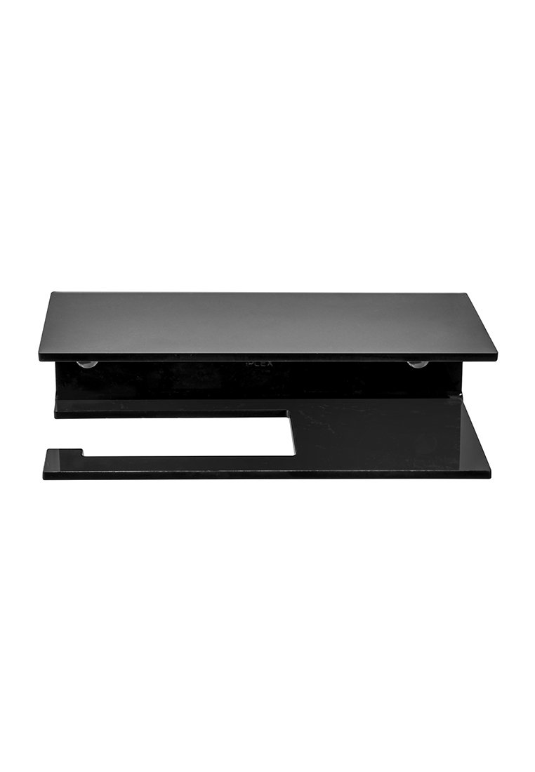 Organisateur de bureau rectangulaire noir avec une finition lisse, doté d'une fente découpée et de bords arrondis pour un accès facile aux objets.
