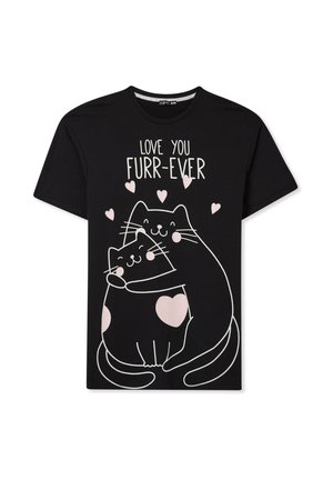 Terranova STAMPA GATTI - Maglia del pigiama - nero