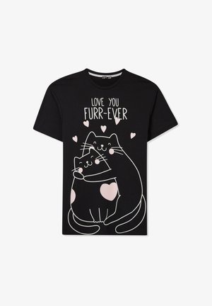 Terranova STAMPA GATTI - Maglia del pigiama - nero