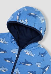 JoJo Maman Bébé HIPPO APPLIQUE REVERSIBLE HOODIE - Kardigán - navy blue shark