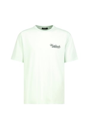 White short-sleeve T-shirt with "Worldwide Sublevel Collection" text on chest and a round neckline.