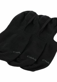 Calze anonime nere in cotone, con una texture liscia, caratterizzate da un design a taglio basso e un piccolo logo grigio sul lato. Confezione da tre paia.